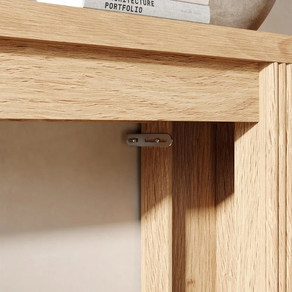 Mesa de console de madeira canelada com 2 armazenamento, mesa de entrada retangular de 71 polegadas atrás do sofá, sofá Boho de fazenda T