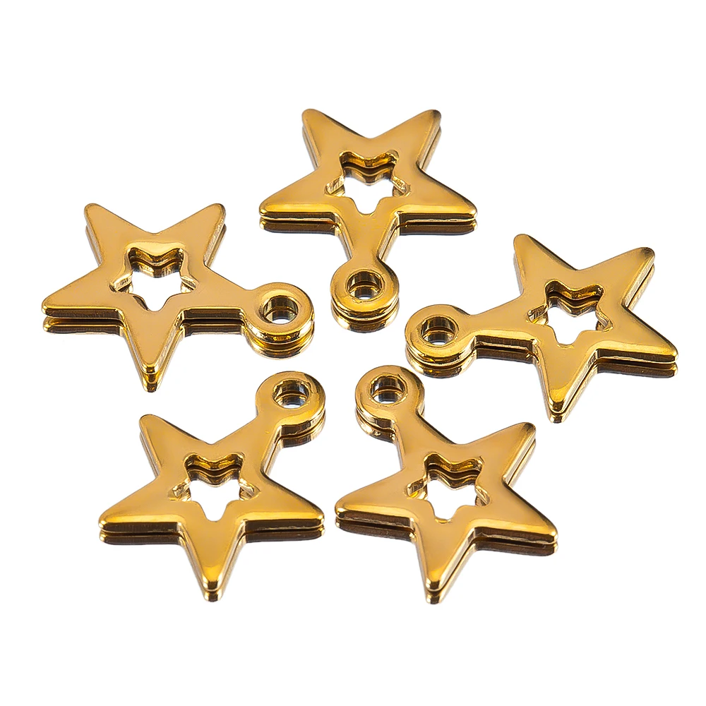 20pcs Stainless Steels Gold Plated Star Earring Charm Hollow Pentagram Pendants for Necklaces Bracelet DIY Jewelry Accessories