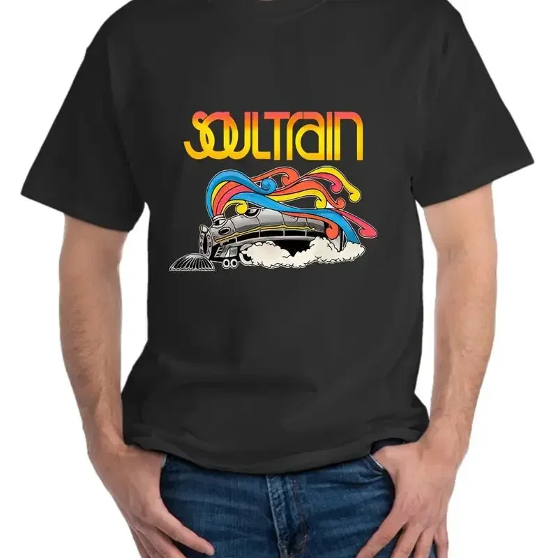 Herren-T-Shirt „Retro Soul Train“ aus schwarzer, lässiger Baumwolle