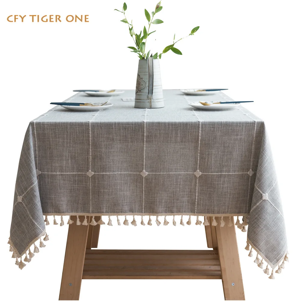 American Embroidered Plaid Tablecloth Antifouling Rectangular Tablecloth Washable and Oil Resistant Coffee Table Mat Table Cover