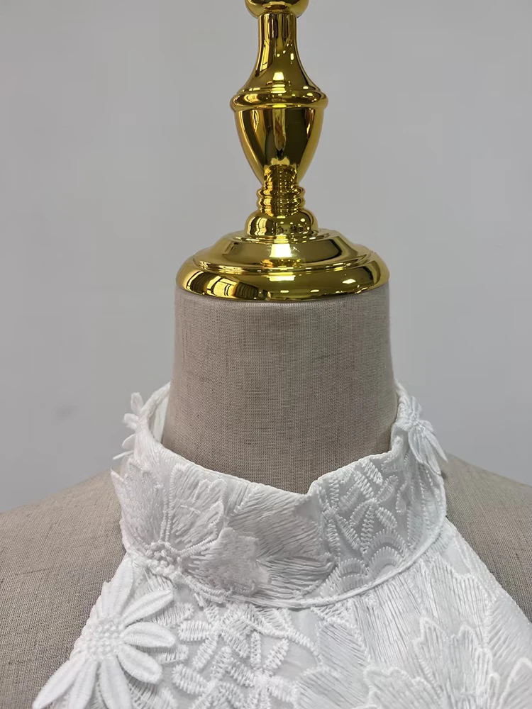 CHICEVER blanc Patchwork Appliques robes de bal pour les femmes licou sans manches taille haute creux élégant robe asymétrique femme