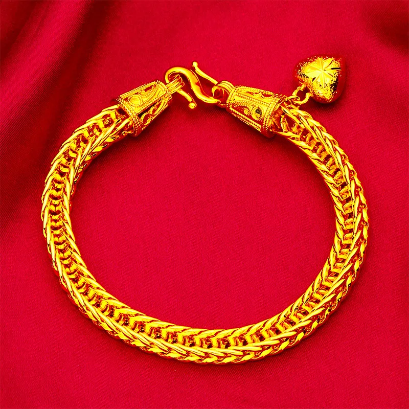 Heart Fox Tail Bracelet Women's 24K Gold AU999 - Luxury heart fox tail bracelet, layered luster, for parties & office sweet look
