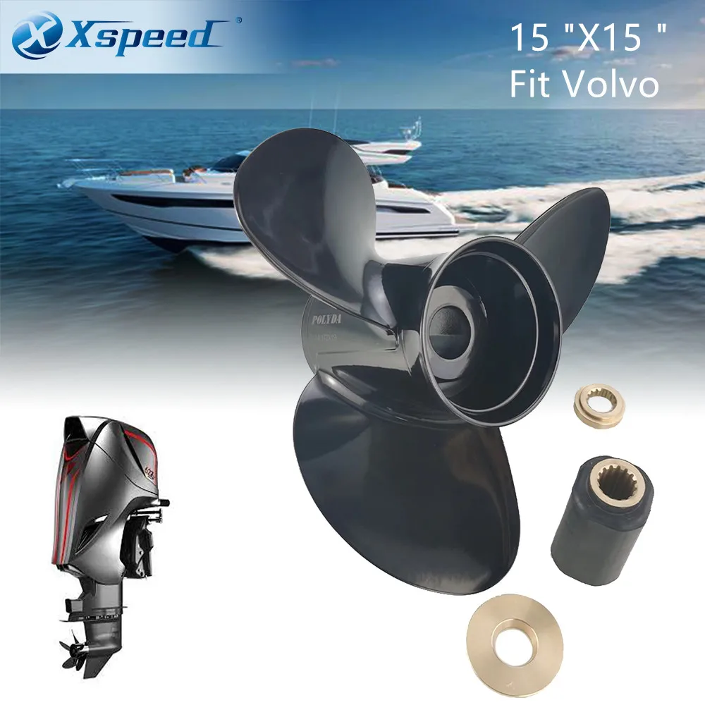 

Xspeed Propeller 15 "X15 " ALUMINUM Black Boat Outboard Marine Propeller for VOLVO Outboard Engine 19 Tooth spline