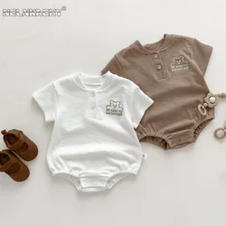 Bebê rastejando roupas de verão manga curta dos desenhos animados urso carta outfits crianças infantil bodysuits algodão uma peça terno escalada