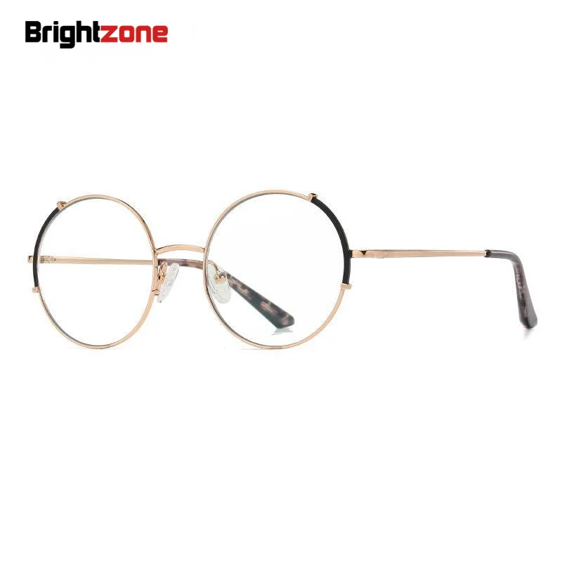 Vintage Round Frame Eyeglass Women Metal Bicolor Slingshot Leg Anti Blue Light Optical Rx Glasses Goggles Eyeglasses Points Zero