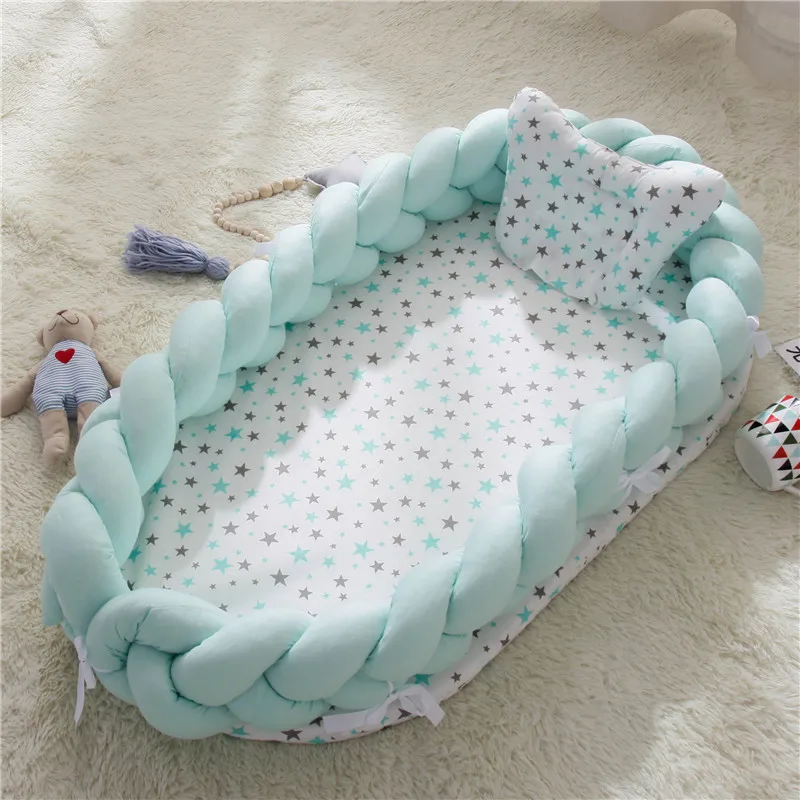 Portable Baby Bed Crib With Pillow Infant Sleeping Nest Cot Kids Cradle Nursery Travel Folding Bassinet Bed Bumper Removable