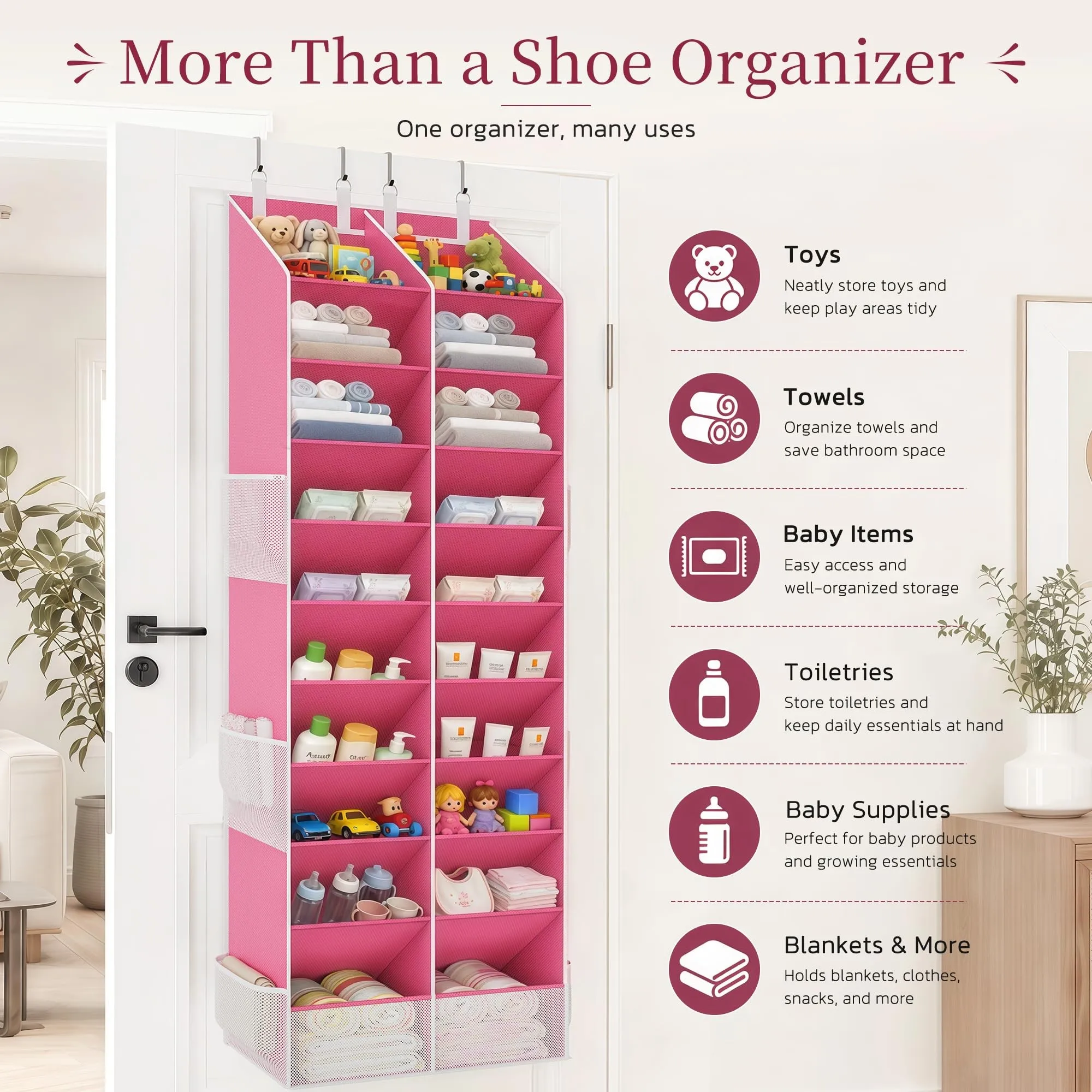 10‑Tier Over‑the‑Door Shoe Organizer, Heavy‑Duty Hanging Shoe Storage with Large Pockets, Holds 20‑30 Pairs