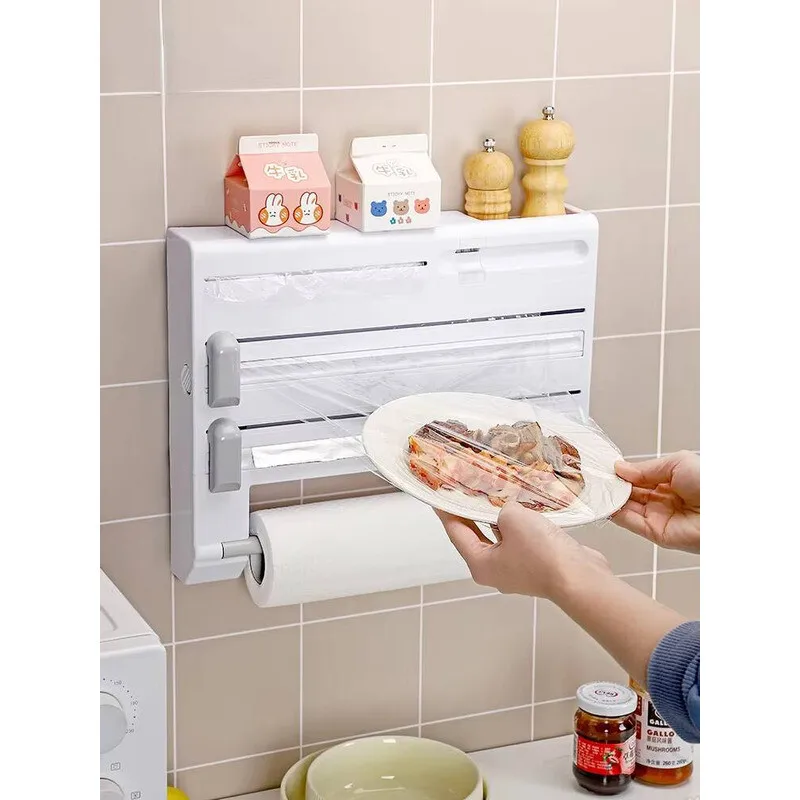 Wall-Mount Aluminum Foil And Film Dispenser 3 IN 1 Multifunction Cling Wrap Dispenser Useful Kitchen Organizer Convenient Goods