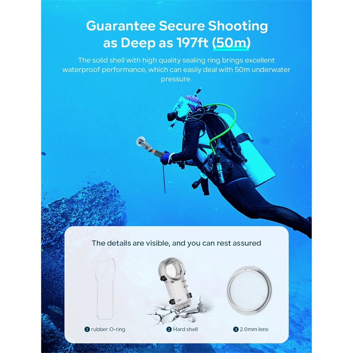 

AMAGISN 50M Waterproof Invisible Dive Case for Insta360 X4 Camera