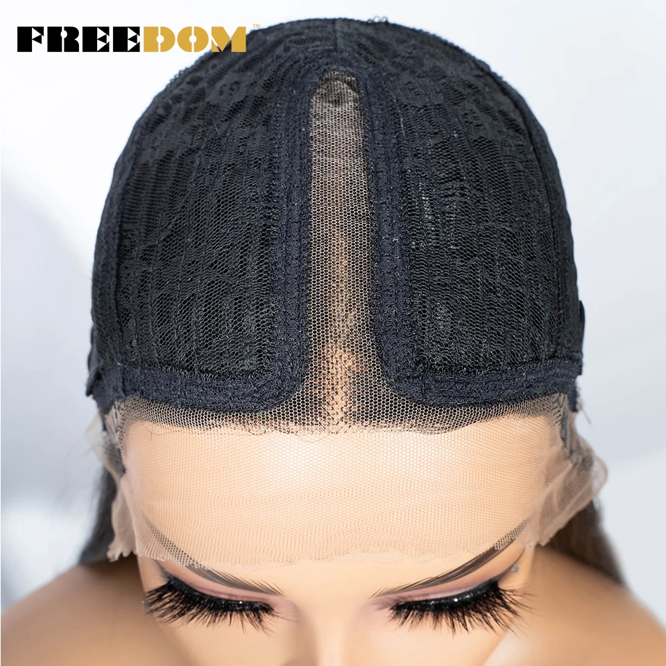 FREEDOM – lange, glatte, synthetische Perücken mit Spitze am Vorderteil für Damen, 30 Zoll, Ombré-Farbverlauf von Braun zu Blond, hitzebeständig, einfach anzuziehen, für den täglichen Gebrauch. – Detail 10
