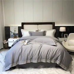 2024 High-end Light Luxury Style Long-staple Cotton Four-piece Set Pure Cotton New Sate Embroidery Quilt Set Bedding Gray Color