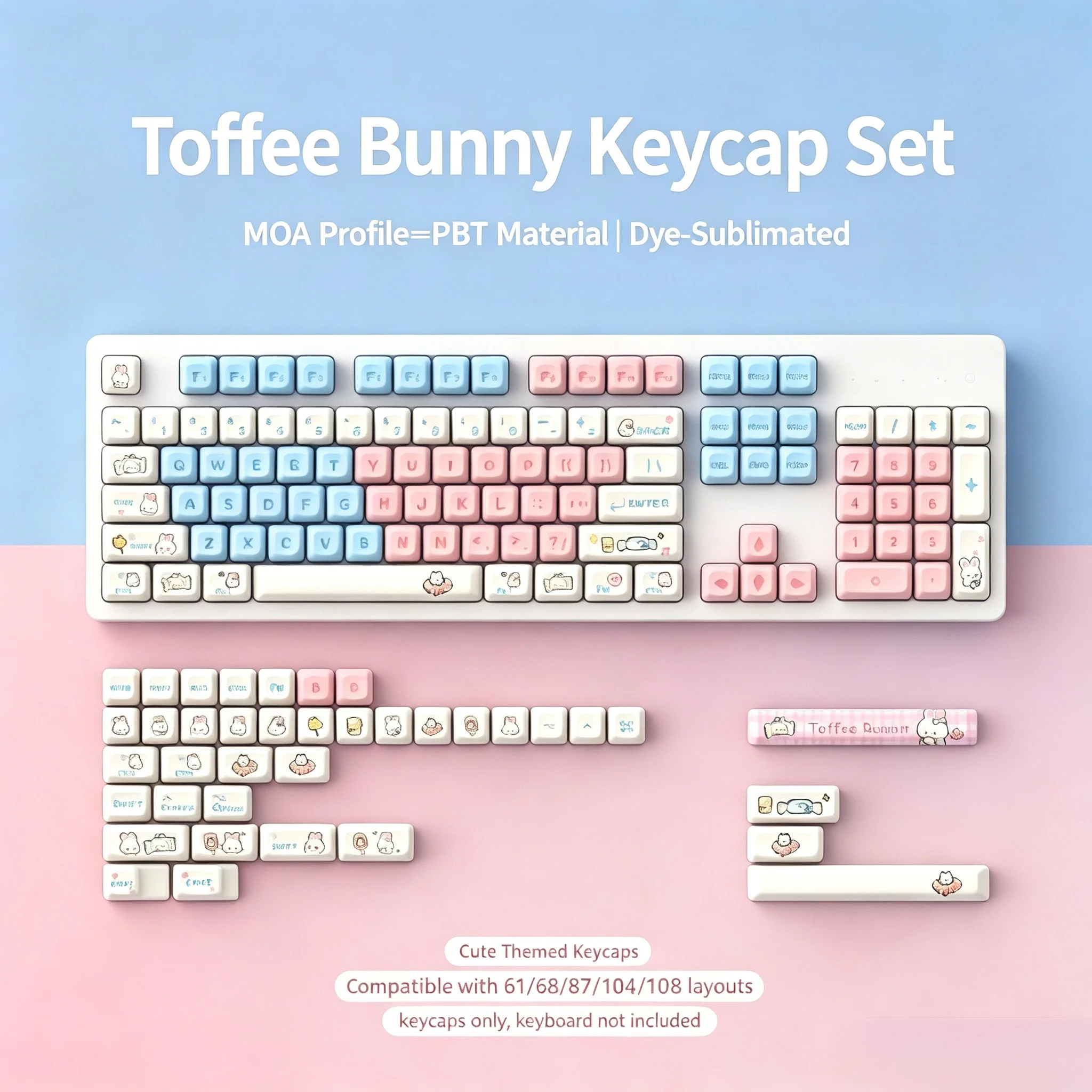 DALU side engraved light  PBT personality gradual OEM highly mechanical keyboard custom theme strawberry kitten theme keycap