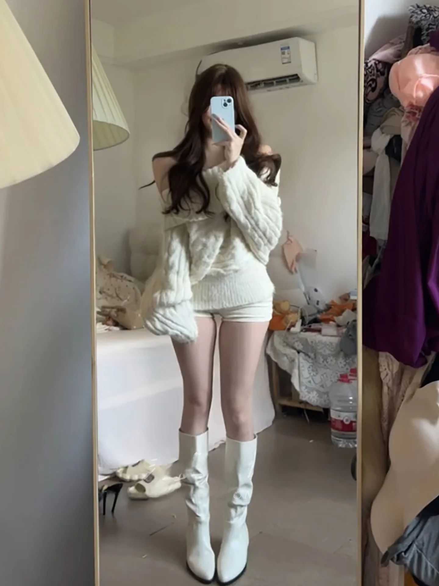 

Свободный вязаный белый свитер French Sle, женский осенне-зимний новый универсальный вязаный топ Lazy Pure Desire Twist oulder Bared