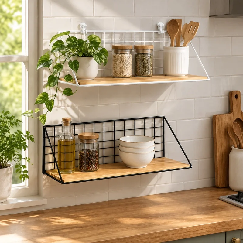Wooden Wall-Mounted Shelf with Storage Basket, Easy Installation, Ideal for Bedroom and Living Area Organization
