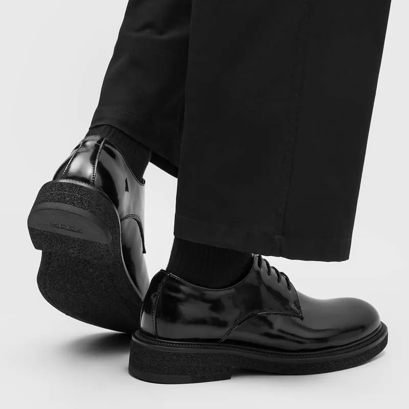 Fashion Men Glossy Patent Leather Derby Shoes Lace Up Thick Platform Dress Shoes Business Formal Wedding Footwear Oxford Shoes