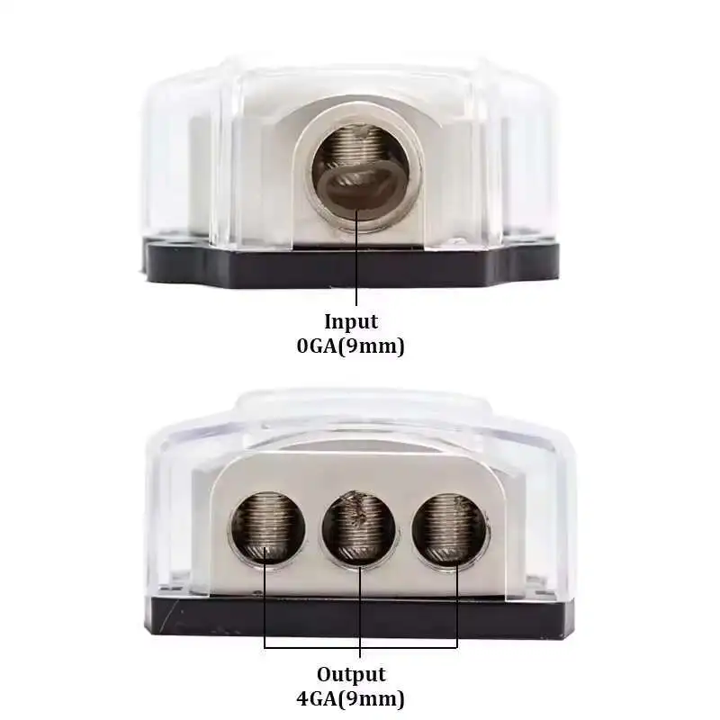 Auto 1X 0 In / 3X 4 Gauge Out Way Terminal Splitter Stromverteilerblock Audio Sicherungshalter