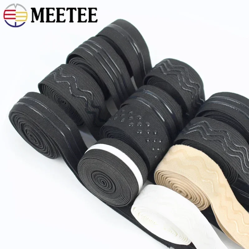 Meetee 2/5Meters 10-50mm Silicone Elastic Band for Underwear Non-slip Rubber Tape Waist Belt Elastics Bands Sewing Accessories