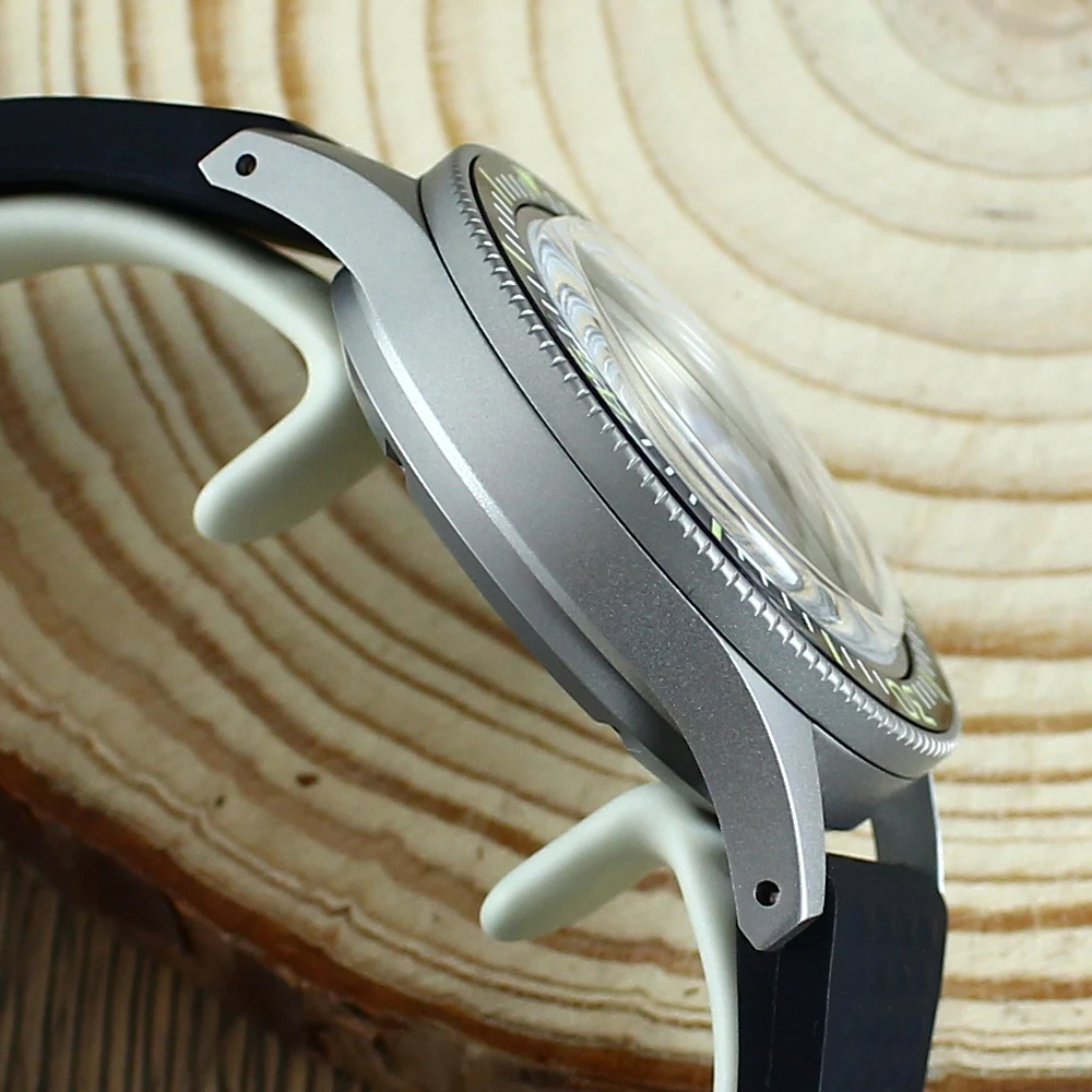 Vintage zandstraal horloge duikbehuizing 50 FATHOS Bubble Sapphire Crystal C3 Super lichtgevende bezel voor NH34 NH35 NH36 NH70 NH72 200M