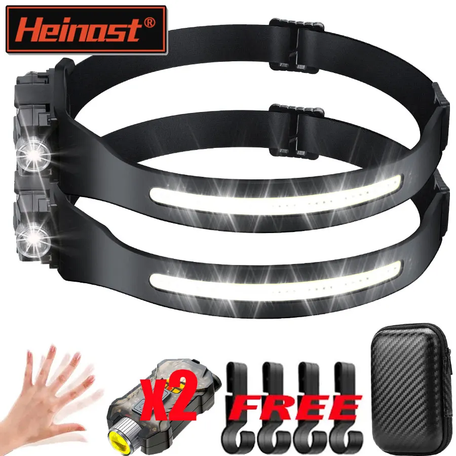 Portable Powerful COB LED Headlamp Induction Head Lamp Rechargeable Head Flashlight Outdoor Fishing Waterproof Sensor Headlight