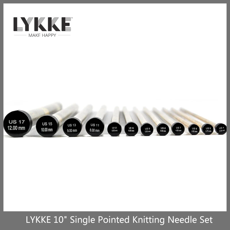 LYKKE – ensemble d'aiguilles à tricoter, pointues et droites, de 25cm (taille 3.5mm -12.0mm), 10 pouces