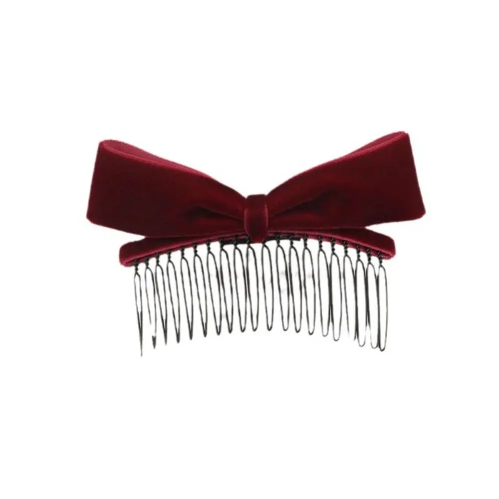 Cute Hair Comb Bow Hairpin Red Cloth Velvet Bowknot Hair Clip Korean Style Headwear Barrettes Children