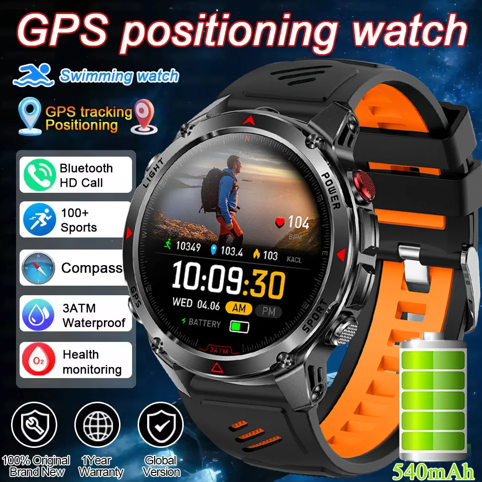 New Outdoor Smart Watch Built-in GPS HD BT Call 540mAh Battery 3ATM Waterproof Compass Barometer Altimeter Sports Smartwatch Man