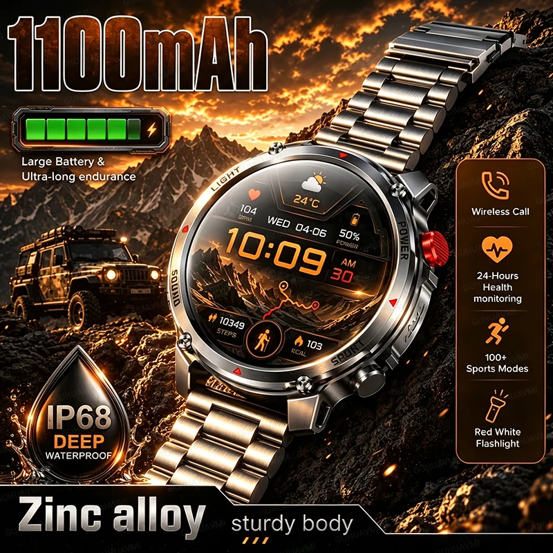 New TANK Tactics GPS Sport Trajectory Smart Watch Men 1100mAh Battery Clock Rugged Outdoor Compass IP68 Waterproof HD Call Watch