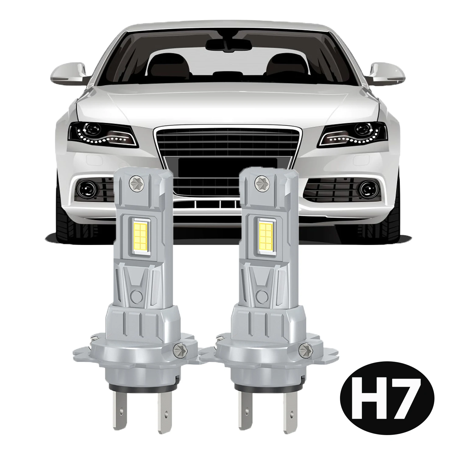 

2X LED Headlight Kit H7 6500k Super White Bulbs Internal drive Auto headlamps 1 Copper tube LED headLamp Replacement
