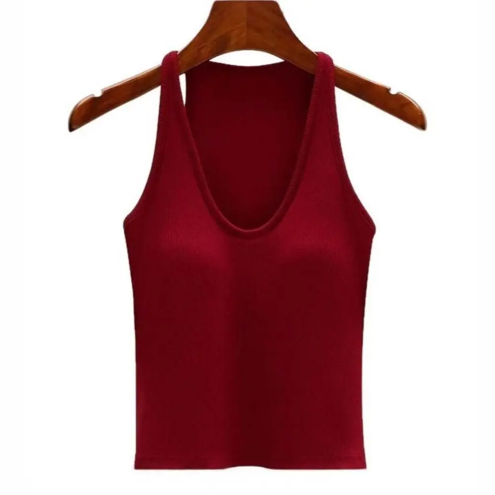 

Mimic Halter Sleeveless Crop Top Deep V-Neck Slim Fit Sweet Girl's Tank Top Beachwear Undershirts Camisole with Pads Travel