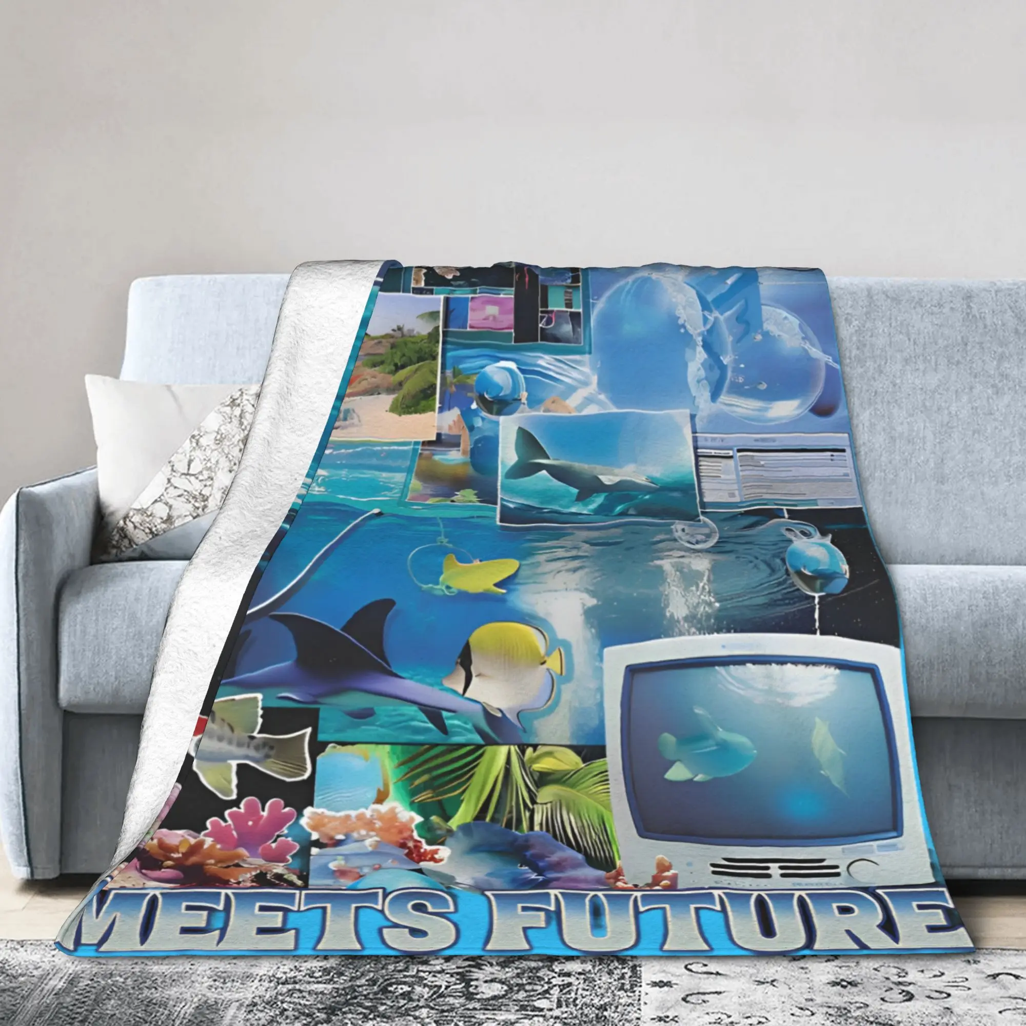 Frutiger Aero Where Retro Meet Future Old Fuzzy Blanket School Computer 2000s Throw Blankets for Sofa Lounge 150*125cm Bedspread
