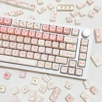 Teclas de gato, 142 teclas, sal marina, bonitas teclas de fiesta rosas para teclado mecánico, tapa de repuesto de perfil MAO para teclado 68 75 108