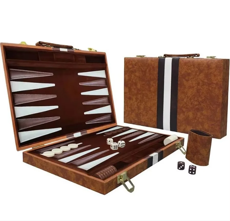 Backgammon Set Classic Folding Board with Leather Case, Portable Travel Game, Ideal Gift Package for Strategy Lovers
