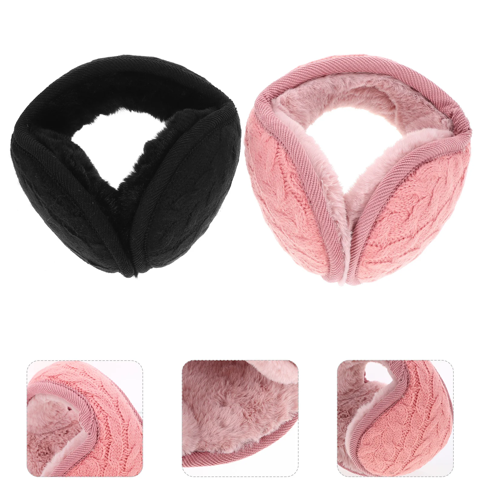 2 Pcs Foldable Back-worn Knitted for Autumn and Winter Warm (black + Pink) 2pcs Man Headband Covers Polyester