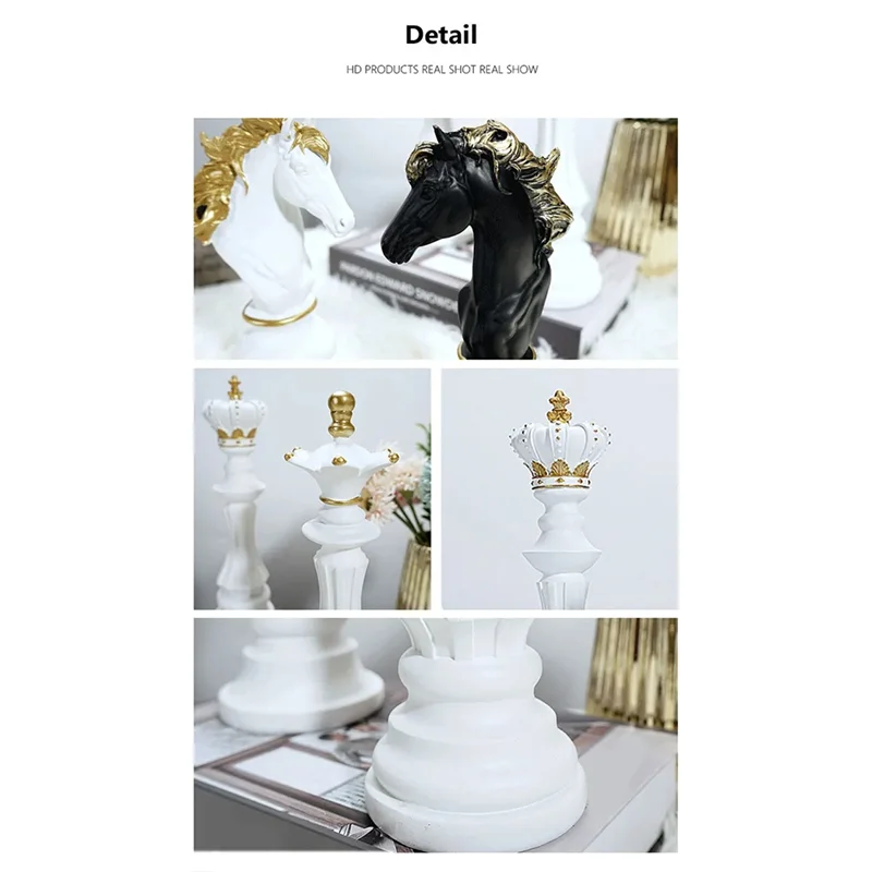 

ABVA-Chess Statue Decor Set Queen Knight Kingly Chess Piece Decor Sculpture Ornament White