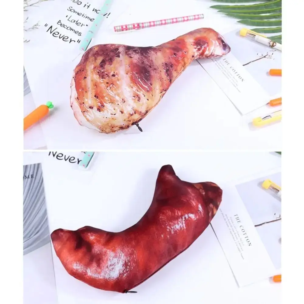 Pig's Trotters Meat Pencil Case Realistic Simulation Food Fish Shape Pen Bag with Zipper Chicken Legs Stationery Bag