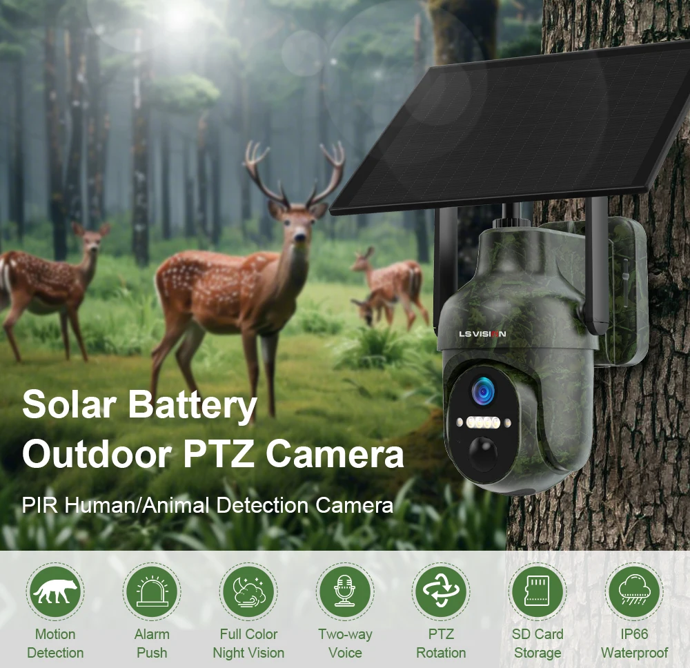 LS VISION Solar Trail Cameras Wifi Security Cameras Outdoor 4G SIM Phone Access, Motion Activated for Jobsite Farm Remote Area