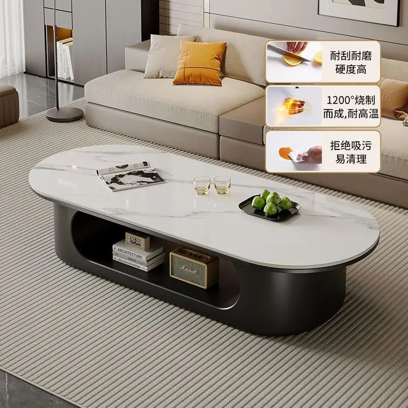 Elliptical simple rock slab high-end coffee table living room TV cabinet environmentally friendly home