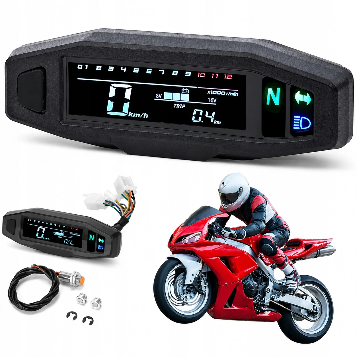 Compteur de vitesse numérique universel pour moto, tachymètre numérique, odomètre, capteur d'instrument, jauge de vitesse, tachymètre, compte-tours