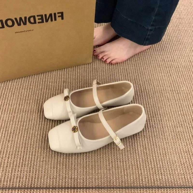 

Women's Stylish PU Square Toe Flats Shallow Cut Low Top Slip On Shoes Low Heel Under 3cm Comfort Daily Walking Dress Shoes