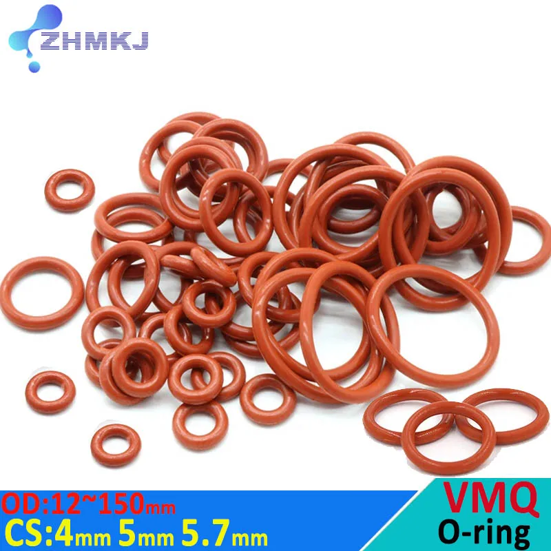 

Red VMQ Silicone Ring Gasket CS 4mm 5mm 5.7mm OD 12mm~150mm Rubber O Ring Gasket Food Grade Wear Resistant Waterproof Insulated