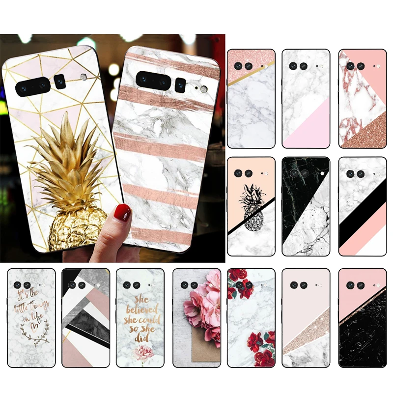 حافظة هاتف لهاتف جوجل بيكسل 10 برو XL 9 برو XL 9A 8 7 6 برو بيكسل 8A 7A 6A بكسل 8 7 6 5 كلمة أناناس رخامية وردية #5