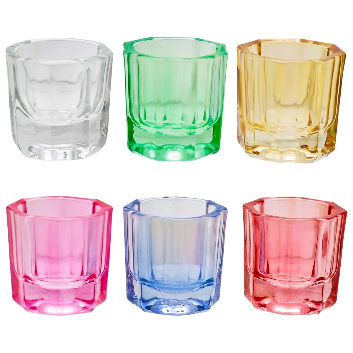 30Pcs Dental Glass Mixing Bowls Octagonal Dappen Dishes For Dentist Lab Materials Storage Mixing Cup Clear Green Brown