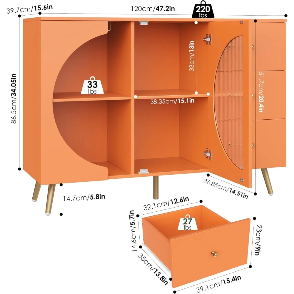 Modern Cream Buffet Sideboard with Fluted Glass Door and Wine Glass Rack