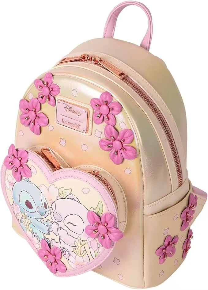 حقائب كتف صغيرة مزدوجة على شكل قلب من Stitch & Angel Cherry Blossom حقائب كتف مزدوجة للنساء من جلد البولي يوريثان