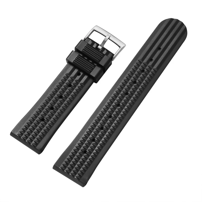 ADDIESDIVE Men's Rubber Diving Watch Strap 20mm Black Waffle Pattern Watch Band Steel Pin Buckle Watch Replacement Accessories
