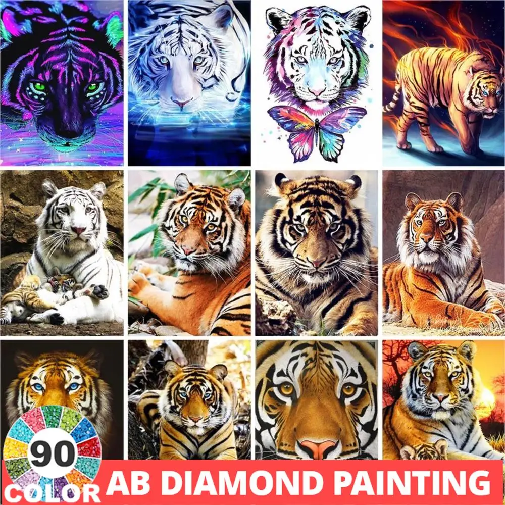 AB 90 Colors Diamond Painting 5D DIY Animal Cross Stitch Kit Square/Round Embroidery Tiger Picture Home Decor Gift Hobby