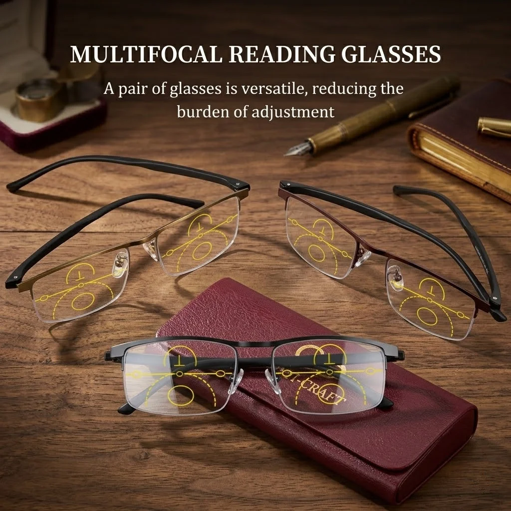 Lunettes de lecture multifocales progressives pour hommes et femmes, monture semi-cerclée TR, style classique de créateur, marque de luxe, verres transparents, port confortable