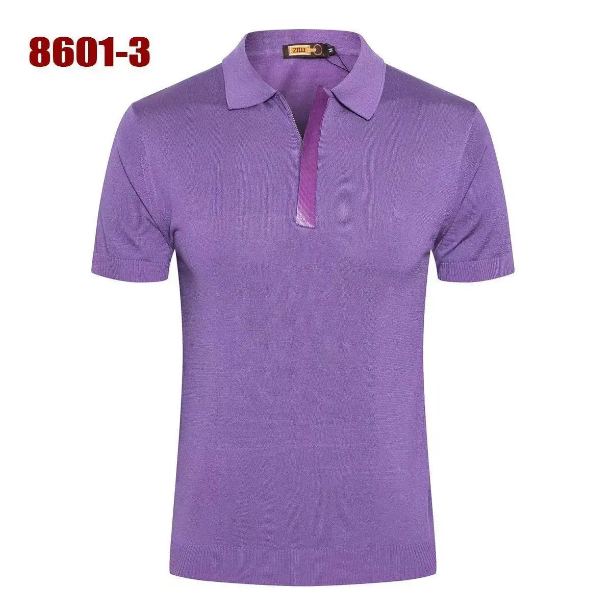 Brand Zilli new short-sleeved T-shirt; silk style fashion with zipper; comfortable and breathable; polo collar