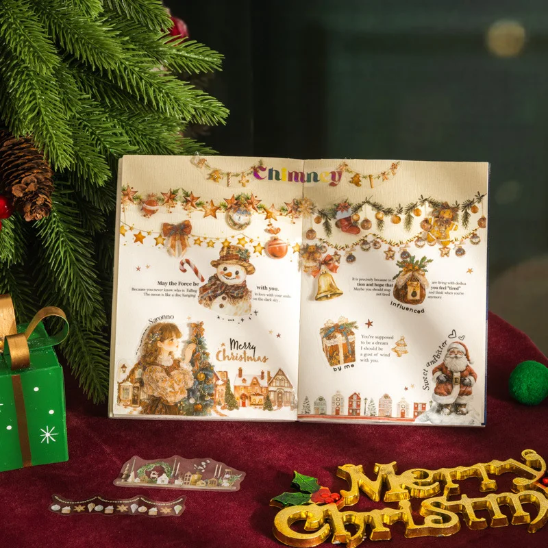 18pcs Christmas Gift Book Series Christmas Theme Dual Material Die Cut Sticker Book Handbook Collage DIY Scrapbook Photo Frame
