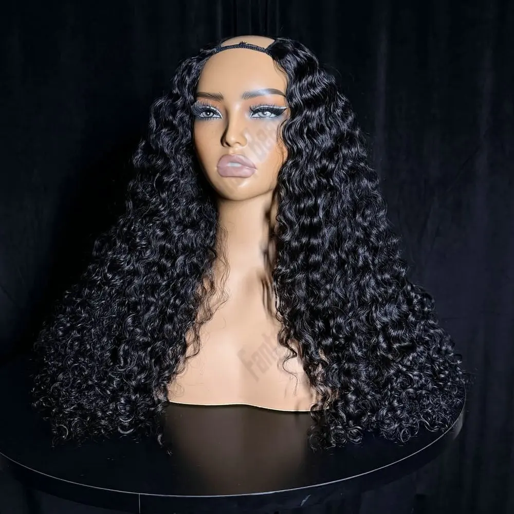 

Deep Curly Natural Black 1# 2# 4#Remy Human Hair 1x4 Size Middle U Part Wigs for Black Women Glueless Adjustable V Part Wigs
